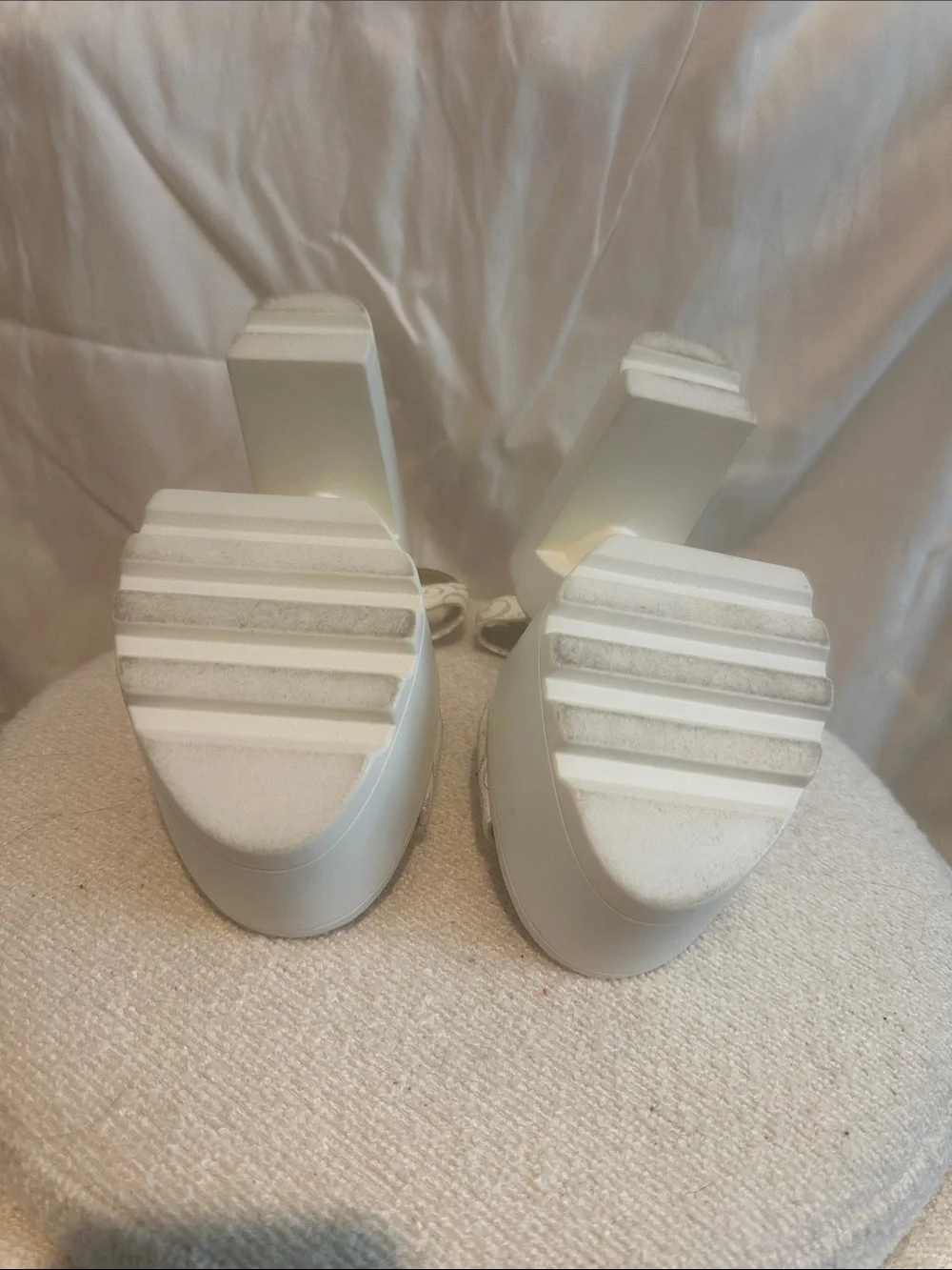 White Guess Patterned Platform Sandals with Ankle Strap